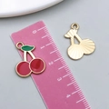 DIY cherry fruit pendants in red enamel and golden metal finish for jewelry making - 1Pc Enamel Red Cherry (21353)