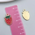 Red strawberry alloy drip oil pendant for DIY jewelry making with gold finish - 1Pc Enamel Red Strawberry (21358)