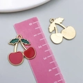 DIY cherry fruit pendants in red enamel and gold finish with textured metal leaves - 1Pc Enamel Red Cherry (21360)