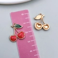 DIY cherry fruit charms in red enamel and gold finish for handmade jewelry - 1Pc Enamel Red Cherry (21373)