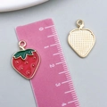 Red strawberry pendant charm with gold metal frame and red green drip oil finish - 1Pc KC Gold Red Enamel Strawberry (23386)