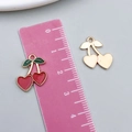 Pair of red cherry fruit pendants in enamel and gold finish for DIY jewelry - 1Pc KC Gold Red Enamel Heart Cherry (23387)