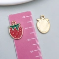 Red strawberry alloy charm with green leaf and golden dotted finish for DIY jewelry - 1Pc KC Gold Red Enamel Strawberry (23388)
