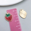 Red enamel strawberry charm with green leaves for DIY jewelry making with size scale - 1Pc KC Gold Red Enamel Dark Green Leaf Strawberry (23391)