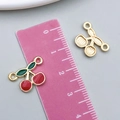 Red cherry enamel charm in gold plating for DIY jewelry making and bracelets - 1Pc KC Gold Red Enamel Double Ring Cherry (23393)