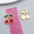 Red cherry enamel alloy pendant charms for DIY jewelry making with gold-tone base - 1Pc KC Gold Red Enamel Cherry (23438)