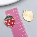 Red strawberry enamel alloy pendant with gold plating and ruler for size measurement - 1Pc KC Gold Red Enamel Cherry (23440)