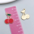 Red cherry enamel fruit pendant charm with green leaves and golden metal base - 1Pc KC Gold Red Enamel Cherry (23442)