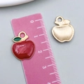 Red enamel apple charm with green leaf for DIY jewelry making and craft projects - 1Pc KC Gold Red Enamel Apple (23444)