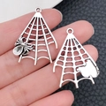 Antiek zilveren spinnenweb bedeltjes met spin en kat silhouet voor DIY sieraden maken - Spinnenweb Hanger (10857)