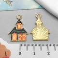 Ghost house alloy charm for Halloween jewelry with black and orange enamel finish - Black Orange Halloween Castle (14002)