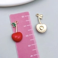 Red cherry charm pendant in alloy enamel with gold stem for DIY jewelry making - 1Pc KC Gold Red Enamel Single Cherry (23445)