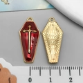 Halloween coffin pendants with red enamel and gold cross for DIY jewelry making - Red Gold Halloween Coffin Cross (15052)