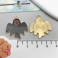 Halloween ghost alloy pendants with black enamel and gold back for DIY jewelry making - Black Halloween Smiling Ghost (15125)