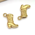 Paire de breloques bottes de cowboy dorées en acier inoxydable pour bijoux DIY - Pendentif Botte Western Or (T2784)