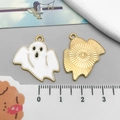 Ghost charm for DIY jewelry in gold-plated alloy and white enamel, 2cm size - White Halloween Scary Ghost (15126)