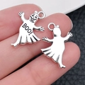 Zilveren spookbedeltje met BOOO gravure voor het maken van DIY Halloween sieraden - Geest Duivel Hanger 3 (10884)