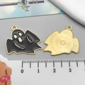 Ghost charm for Halloween jewelry with black enamel finish and gold plated back details - Black Halloween Scary Ghost (15127)