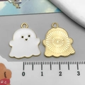 White enamel ghost charm with golden back for DIY jewelry making 2.2x2.5cm - White Halloween Cute Devil Ghost (15128)