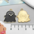 Ghost pendant with black enamel finish and golden metal texture for DIY jewelry - Black Halloween Cute Devil Ghost (15129)