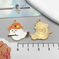 Ghost charm with orange cowboy hat in drip oil alloy, 2.5cm size for DIY jewelry - White Halloween Flying Broom Ghost (15130)