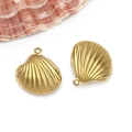 Pair of golden scallop shell charms for DIY jewelry making with ribbed texture finish - Large Shell (T1966)