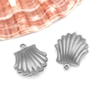Set of two silver hollow scallop shell pendants in stainless steel for DIY jewelry - Large Scallop (T1970)