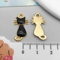 DIY black enamel cat charms for bracelets with gold finish and top hanging loops - Enamel Black Back View Cat (9928)