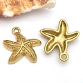 Macro view showing both sides of golden starfish charms for DIY jewelry making - Starfish (T2266)