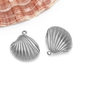 Polished silver stainless steel seashell pendant charms for DIY jewelry making - Shell Large (T1974)