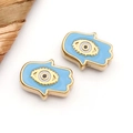 Gold Hamsa Hand charm with light blue enamel and evil eye detail for jewelry DIY - 9x12x4mm / Blue Enamel Hamsa Hand (T1692)