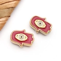 Dark red Hamsa hand bead with evil eye detail and gold finish for jewelry making - 9x12x4mm / Red Enamel Hamsa Hand (T1693)