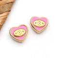 Pink heart-shaped evil eye bead in gold finish for DIY bracelet jewelry making - 9x10x4.5mm / Pink Enamel Heart (T1695)