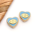 Golden heart-shaped beads with light blue enamel evil eye pattern for DIY jewelry - Blue Enamel Heart (T1696)