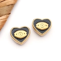 Golden heart-shaped evil eye stud earrings with black enamel inlay for DIY jewelry - Black Enamel Heart (T1697)
