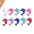 Set of ten colorful dolphin enamel charms with silver rings for DIY jewelry crafting - Random 10 Pcs / Steel Dolphin (T2749)
