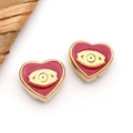Golden heart-shaped beads with red enamel and evil eye motif for DIY jewelry - Red Enamel Heart (T1698)