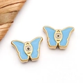 Sky blue enamel butterfly charm with evil eye detail in gold plated finish - Blue Enamel Butterfly (T1708)