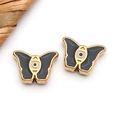 Gold butterfly beads with evil eye design and black enamel for DIY jewelry making - Black Enamel Butterfly (T1710)