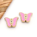 Close-up of pink butterfly evil eye beads with gold edges for DIY jewelry making - Pink Enamel Butterfly (T1711)