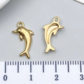 Detailed macro view showing both sides of a 2cm golden dolphin ocean pendant - Gold Dolphin Style (T3027)