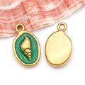 Pendentif conque doré ovale avec émail vert pour création de bijoux DIY - Conque Émail Vert (T1699)