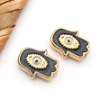 Golden Hamsa hand charm beads with black enamel and evil eye detail for jewelry making - Black Enamel Hamsa Hand (T1691)