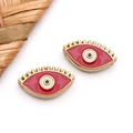 Pair of gold stainless steel red enamel evil eye charms for DIY jewelry making - Red Eye With Lashes (T1682)