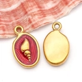 Pendentif coquillage doré ovale avec émail rouge pour la création de bijoux DIY - Conque Émail Rouge (T1703)