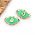 Golden evil eye bead with green enamel finish and eyelash details for DIY jewelry - Green Eye With Lashes (T1683)