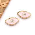 Detailed close-up of pink and gold enamel evil eye metal beads for DIY jewelry making - Pink Eye With Lashes (T1684)
