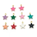 Set of 10 colorful enamel star pendants with golden metal edges for DIY jewelry making - Assorted Colors / Gold Star (T2736)