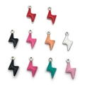 Mini colorful enamel lightning bolt charms in stainless steel for DIY jewelry making - Assorted Colors / Steel Color Lightning (T2739)