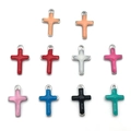Mini stainless steel cross charms in colorful enamel finishes for DIY jewelry making - Assorted Colors / Steel Color Cross (T2741)